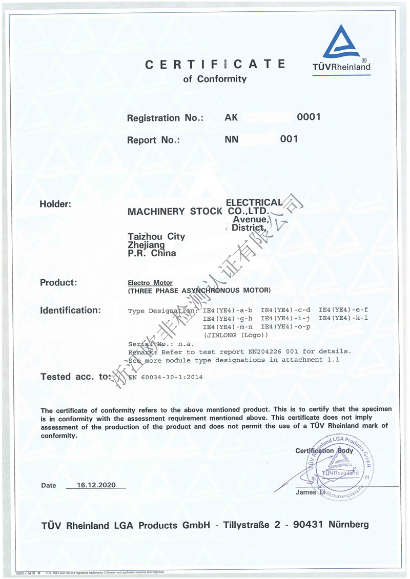 TUV Rheinland Energy Efficiency Certificate Sample