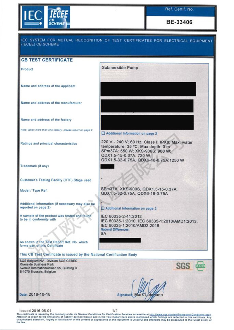 SGS-CB certificate sample